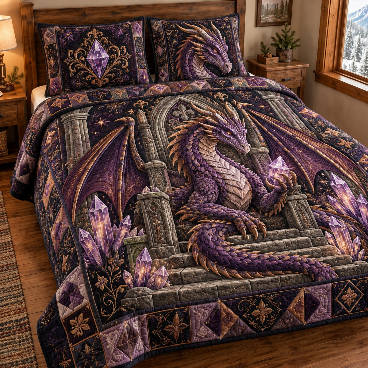 Purple Dragon 3-Piece Quilted Bedding Set GFTOMA15710