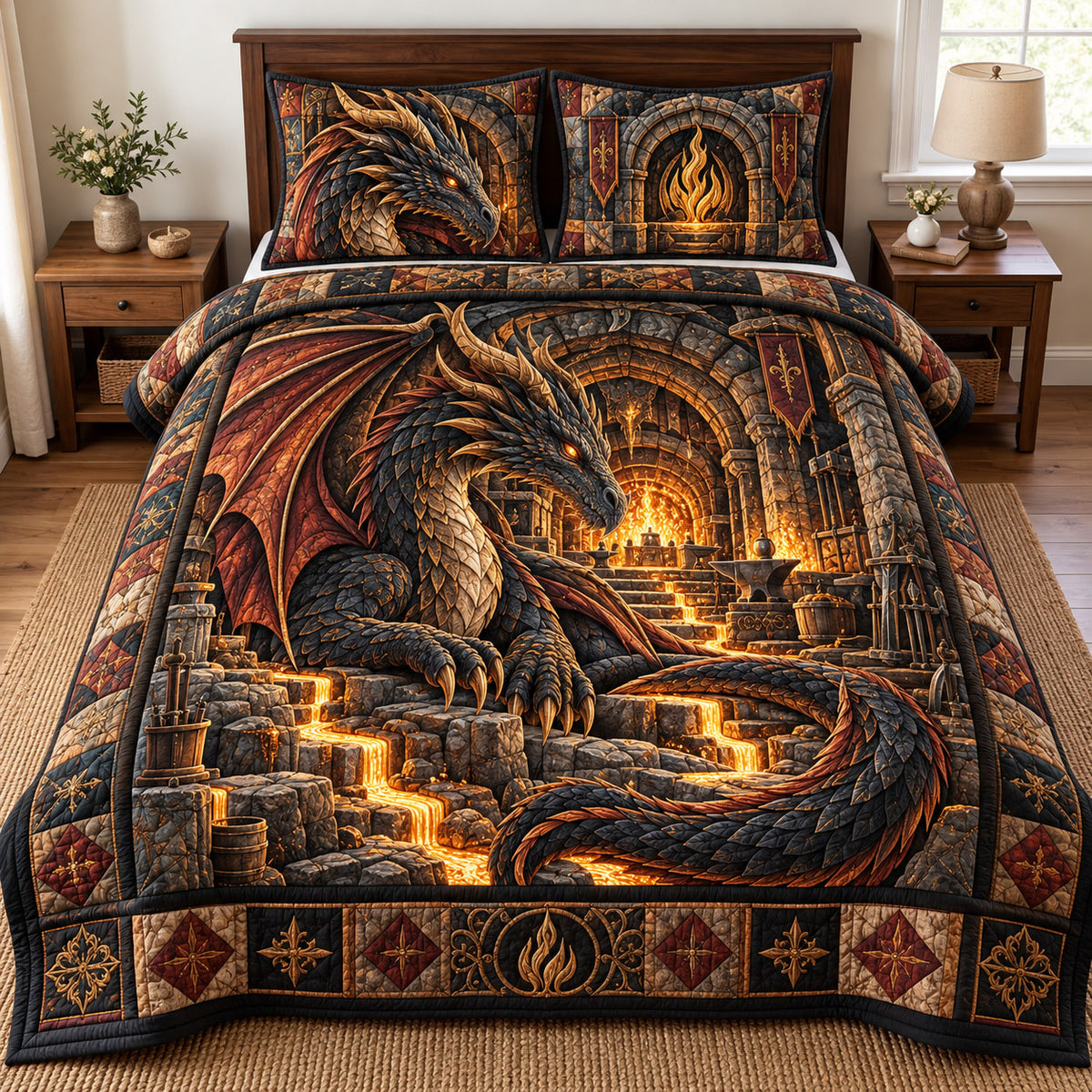 Fire Dragon 3-Piece Quilted Bedding Set GFTOMA15712