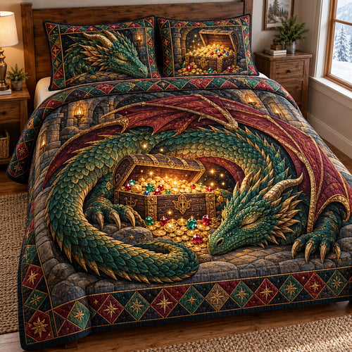 Treasure Dragon 3-Piece Quilted Bedding Set GFTOMA15713