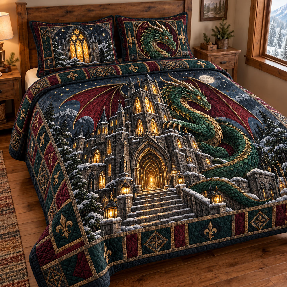 Cathedral Dragon 3-Piece Quilted Bedding Set GFTOMA15714