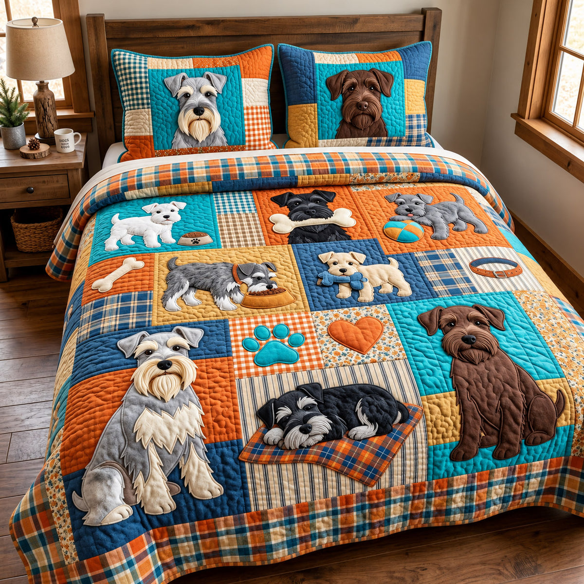 Colorful Schnauzer 3-Piece Quilted Bedding Set GFTOMA15753