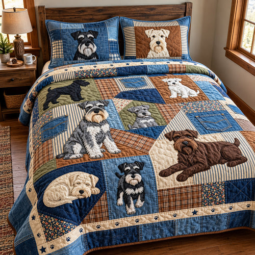 Blue Schnauzer 3-Piece Quilted Bedding Set GFTOMA15754