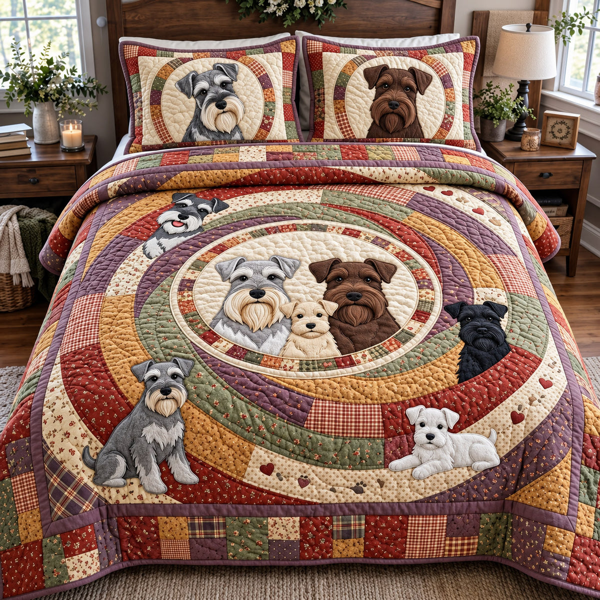 Rustic Schnauzer 3-Piece Quilted Bedding Set GFTOMA15755