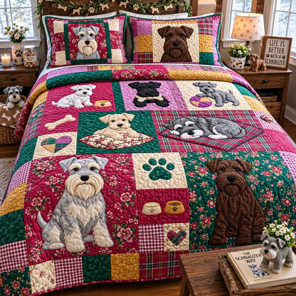 Pink Schnauzer 3-Piece Quilted Bedding Set GFTOMA15756