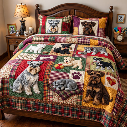 Plaid Schnauzer 3-Piece Quilted Bedding Set GFTOMA15757