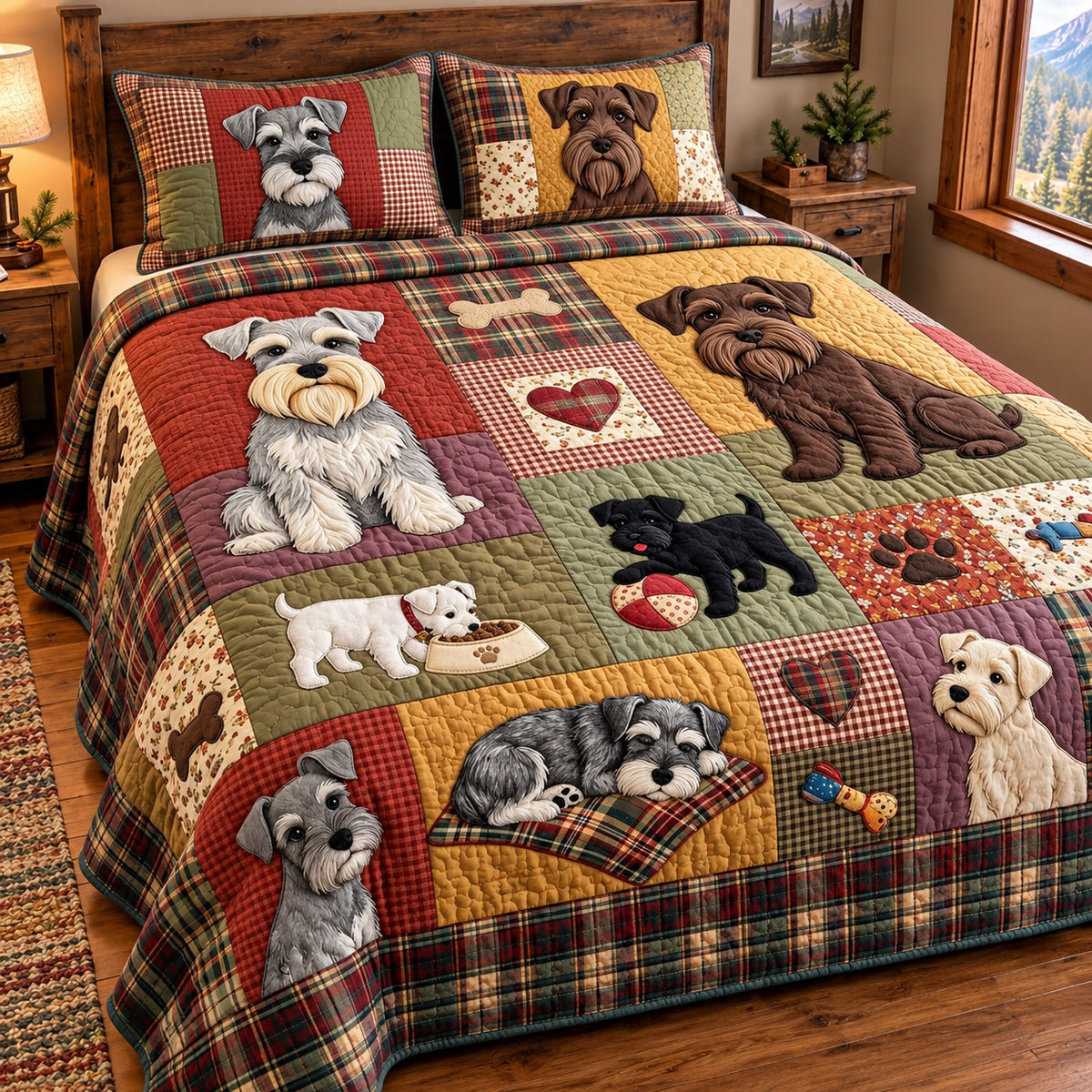 Autumn Schnauzer 3-Piece Quilted Bedding Set GFTOMA15758