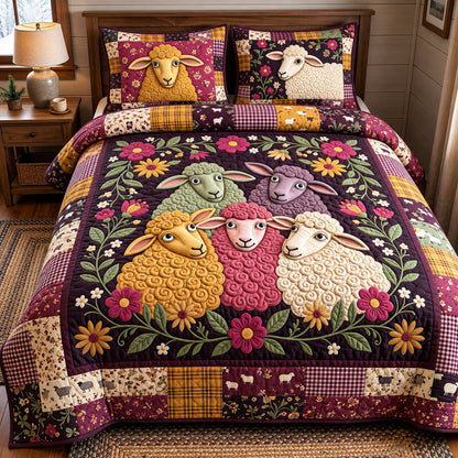 Floral Sheep 3-Piece Quilted Bedding Set GFTOMA15765