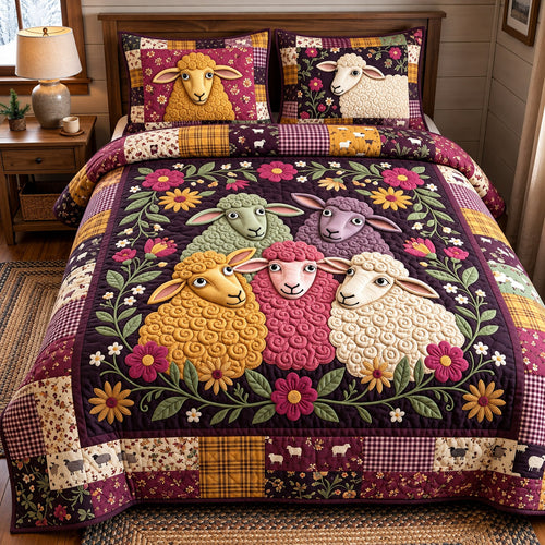 Floral Sheep 3-Piece Quilted Bedding Set GFTOMA15765