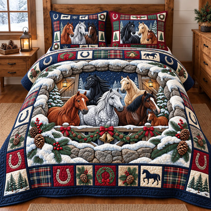 Barn Christmas 3-Piece Quilted Bedding Set GFTOMA15768