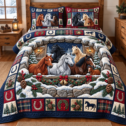 Barn Christmas 3-Piece Quilted Bedding Set GFTOMA15768