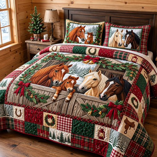 Snowy Stable 3-Piece Quilted Bedding Set GFTOMA15769
