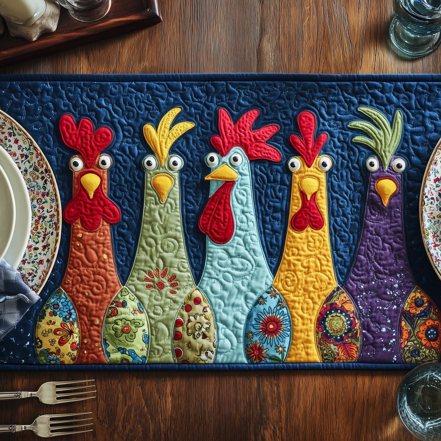 Cheerful Chicken Quilted Table Runner GFTOMA1660