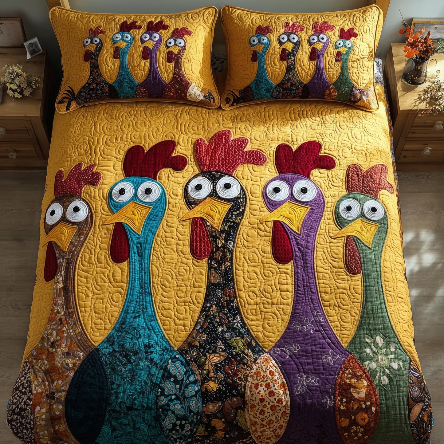 Chicken 3-Piece Quilted Bedding Set GFTOMA2192