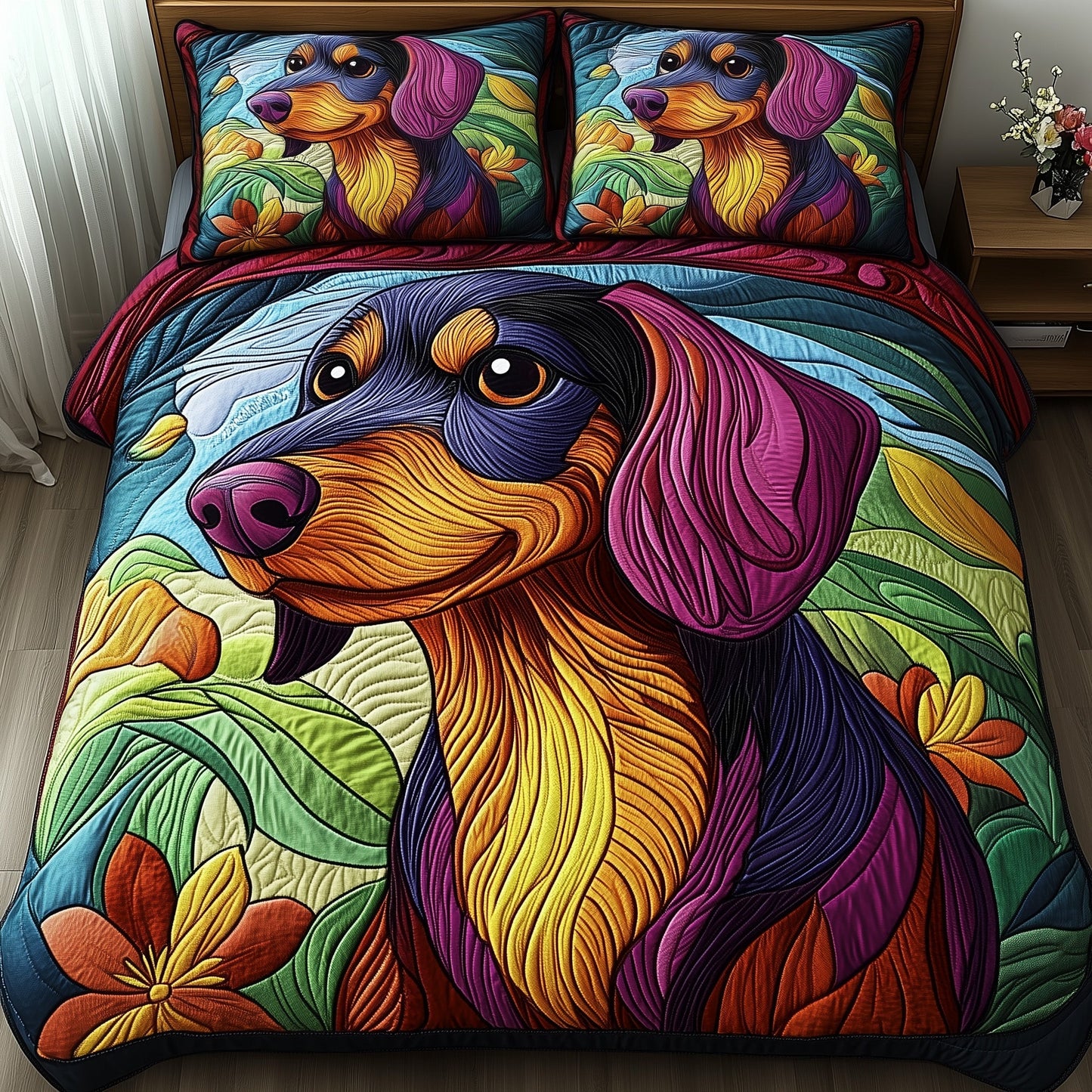 Dachshund 3-Piece Quilted Bedding Set GFTOMA223