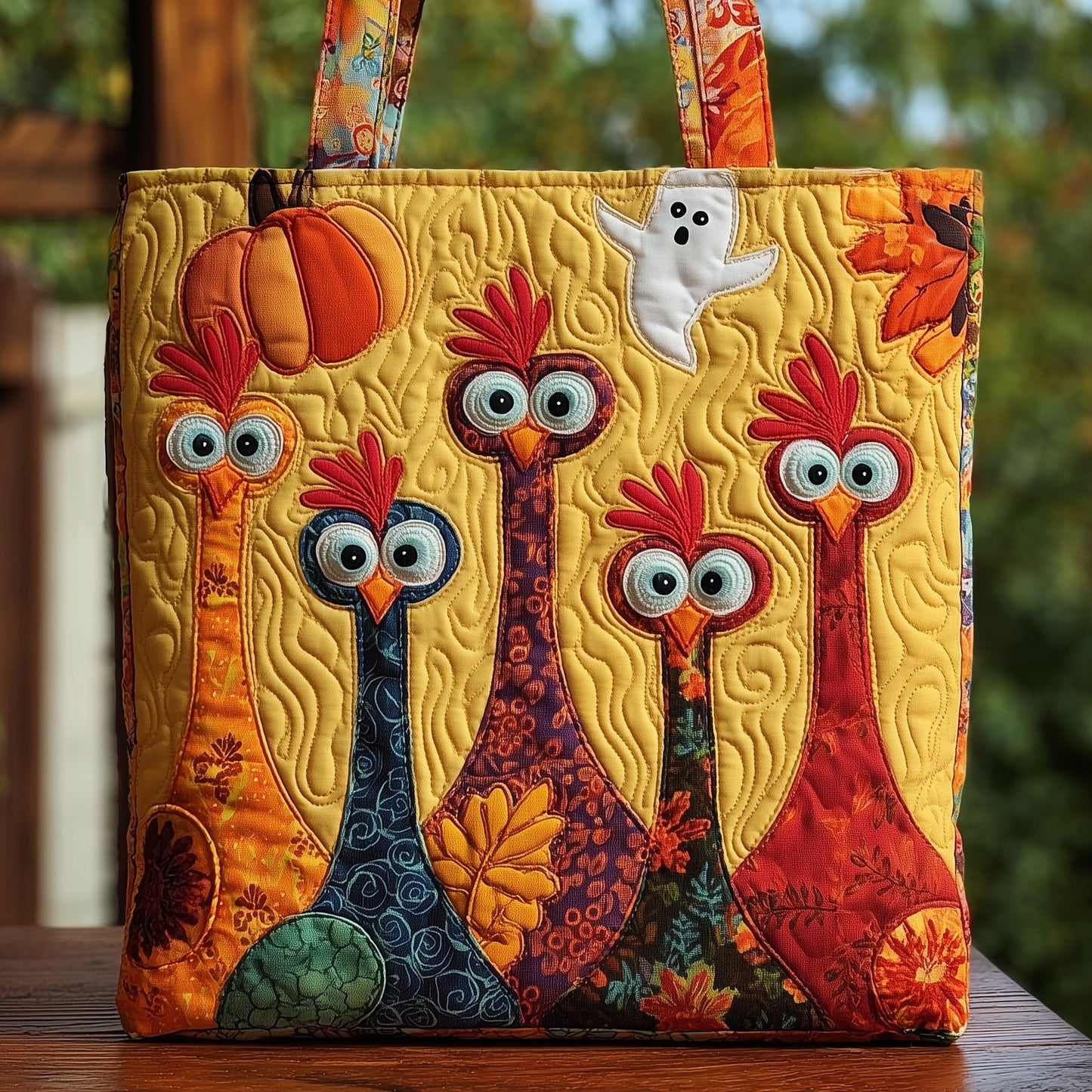 Whimsical Autumn Chicken Quilted Tote Bag GFTOMA2562