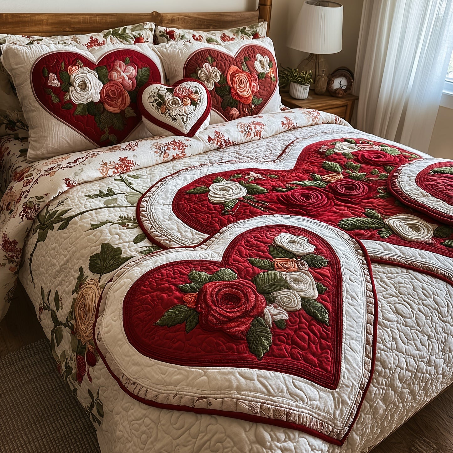 Heart and Rose 3-Piece Quilted Bedding Set GFTOMA2673