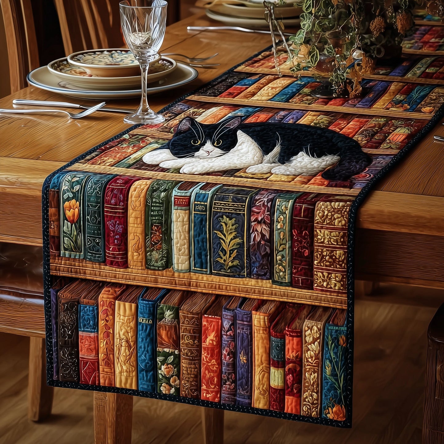 Cozy Library Cats Quilted Table Runner GFTOMA2730