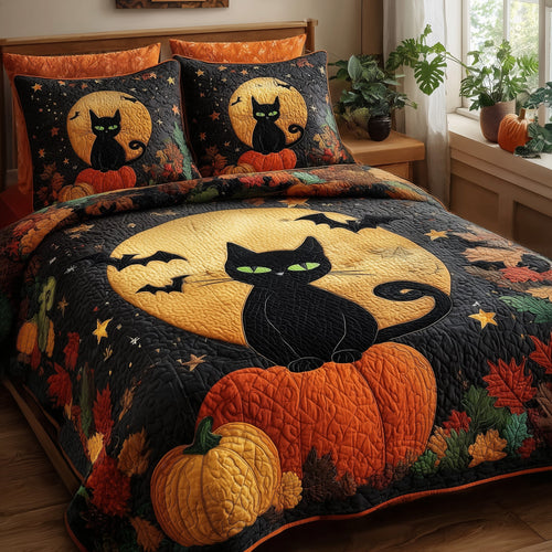 Spooky Black Cat 3-Piece Quilted Bedding Set GFTOMA3962