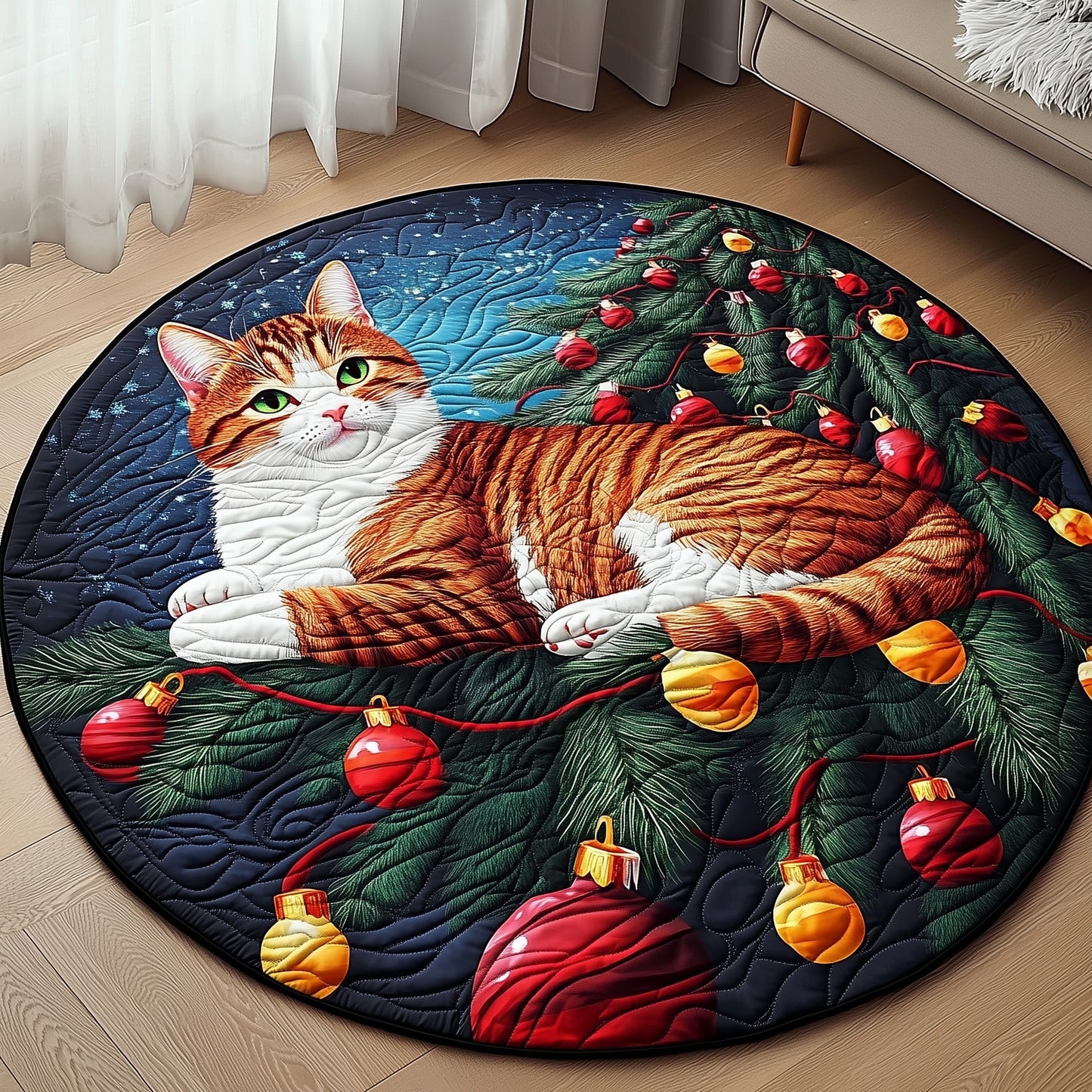 Christmas Cat Quilted Round Mat GFTOMA4824
