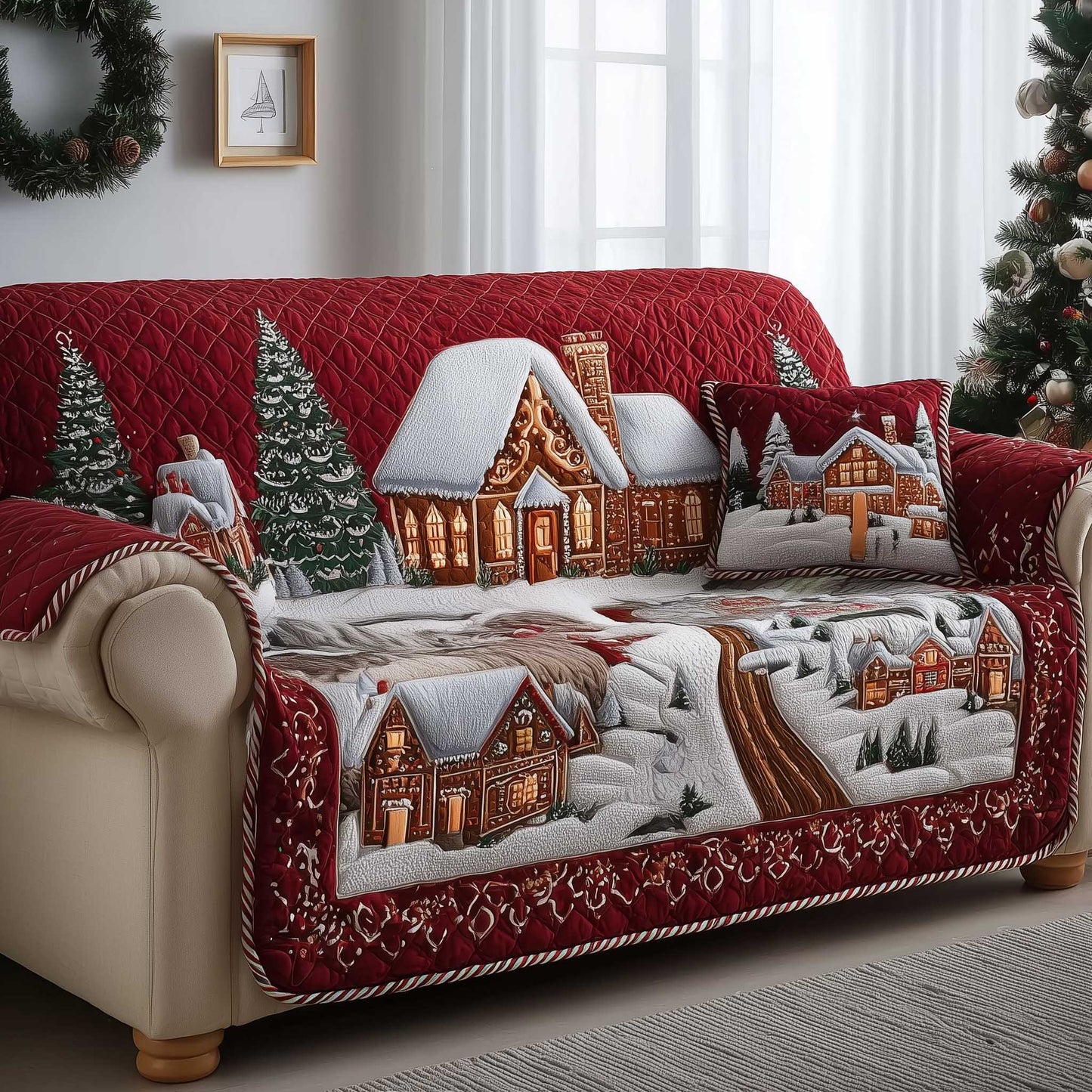 Gingerbread House Quilted Sofa Cover GFTOMA6542