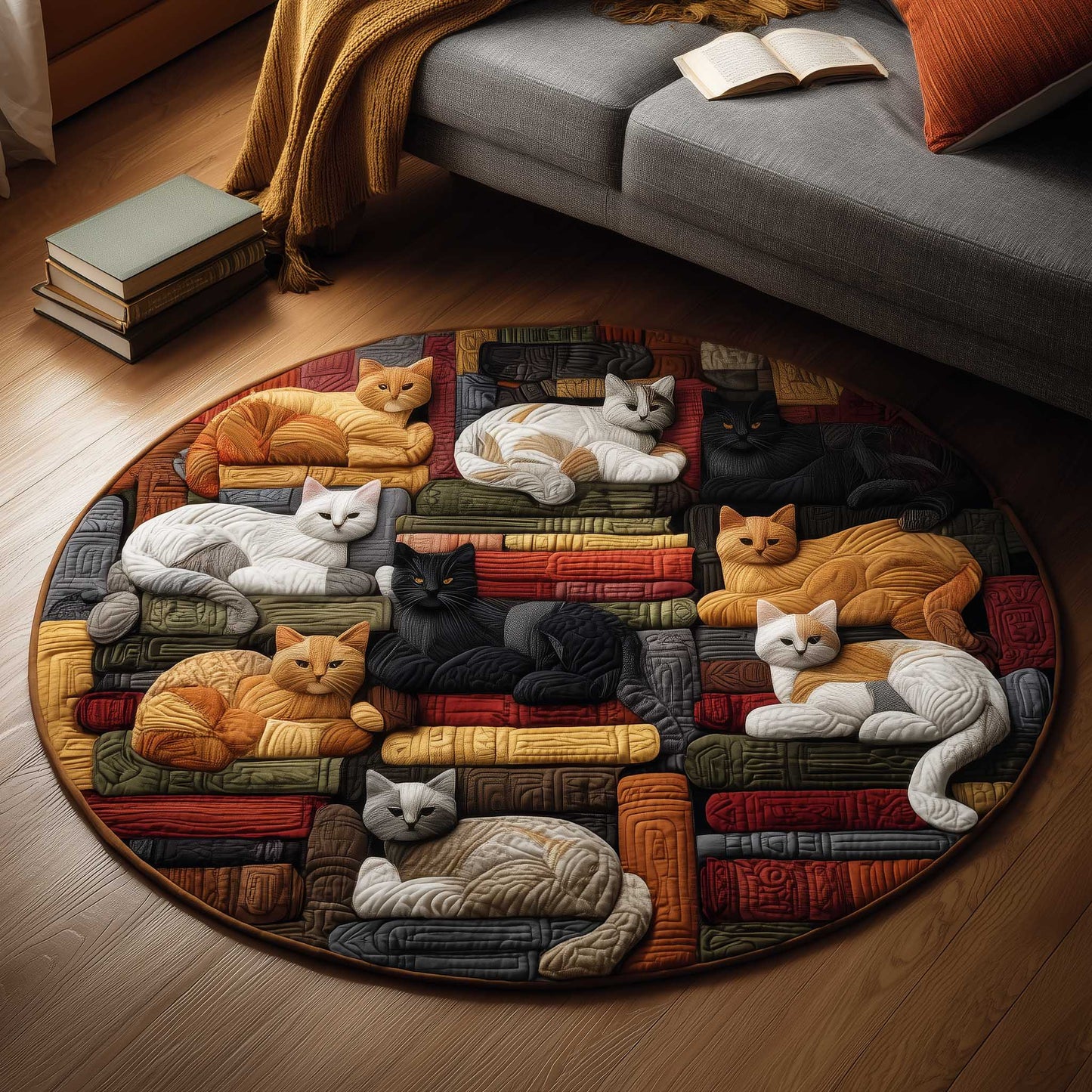 Cat Purrs Quilted Round Mat GFTOMA6605