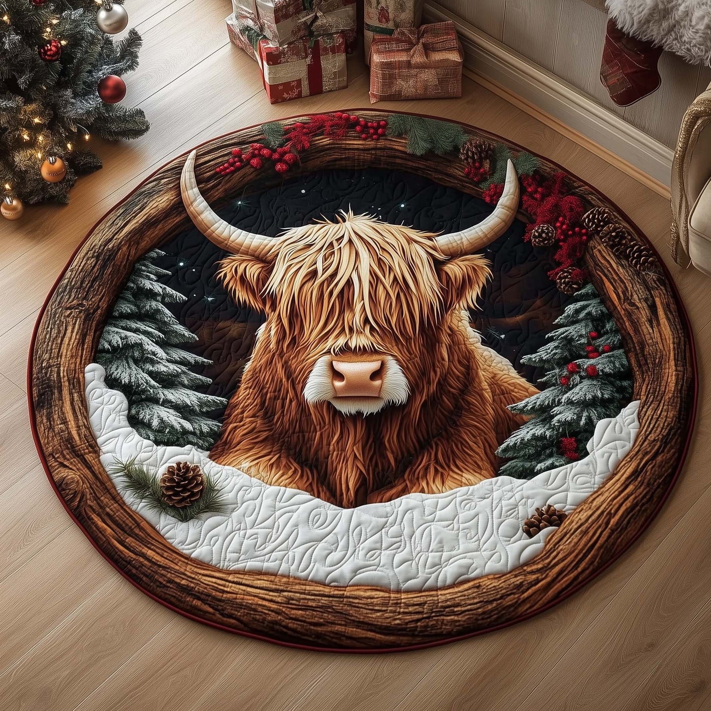 Highland Cow Quilted Round Mat GFTOMA6841