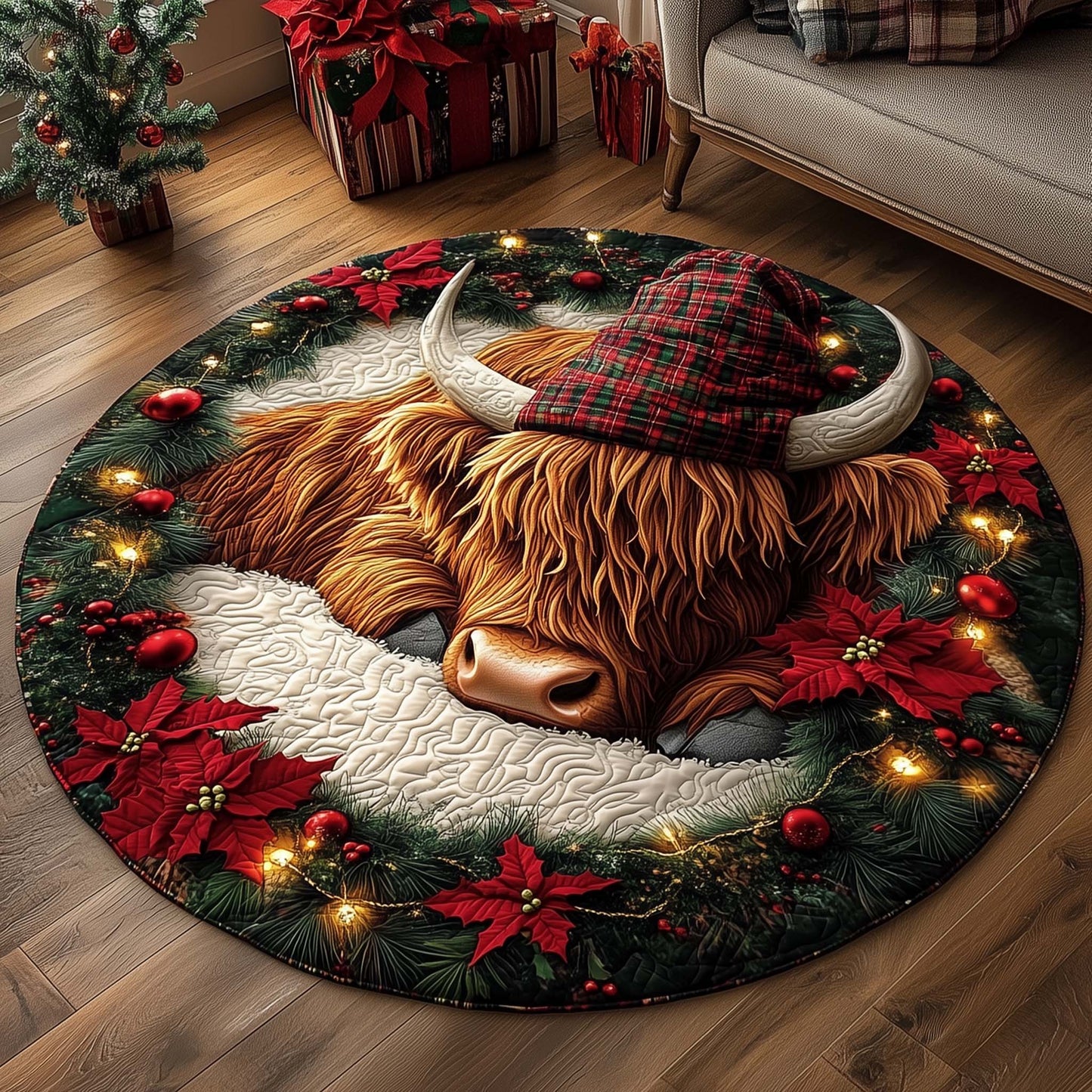 Highland Cow Quilted Round Mat GFTOMA6844