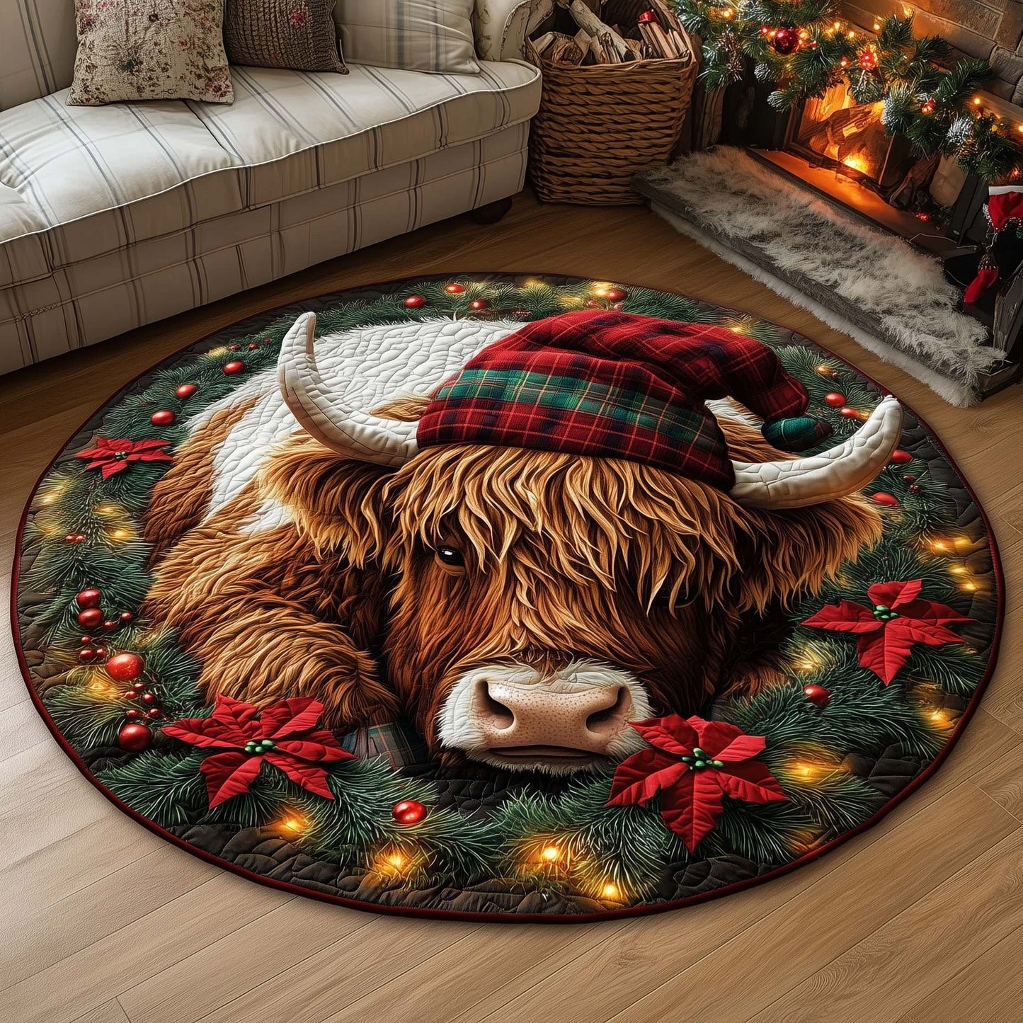 Highland Cow Quilted Round Mat GFTOMA6845