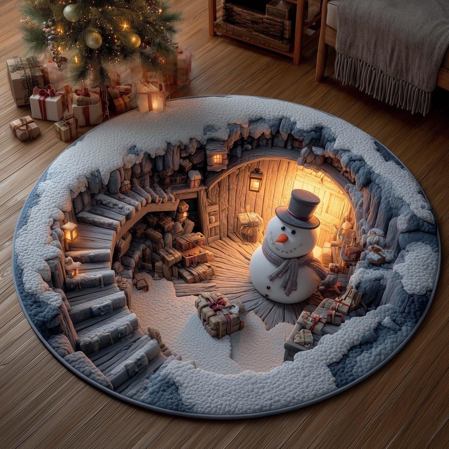 Snowman Lane Quilted Round Mat GFTOMA6992