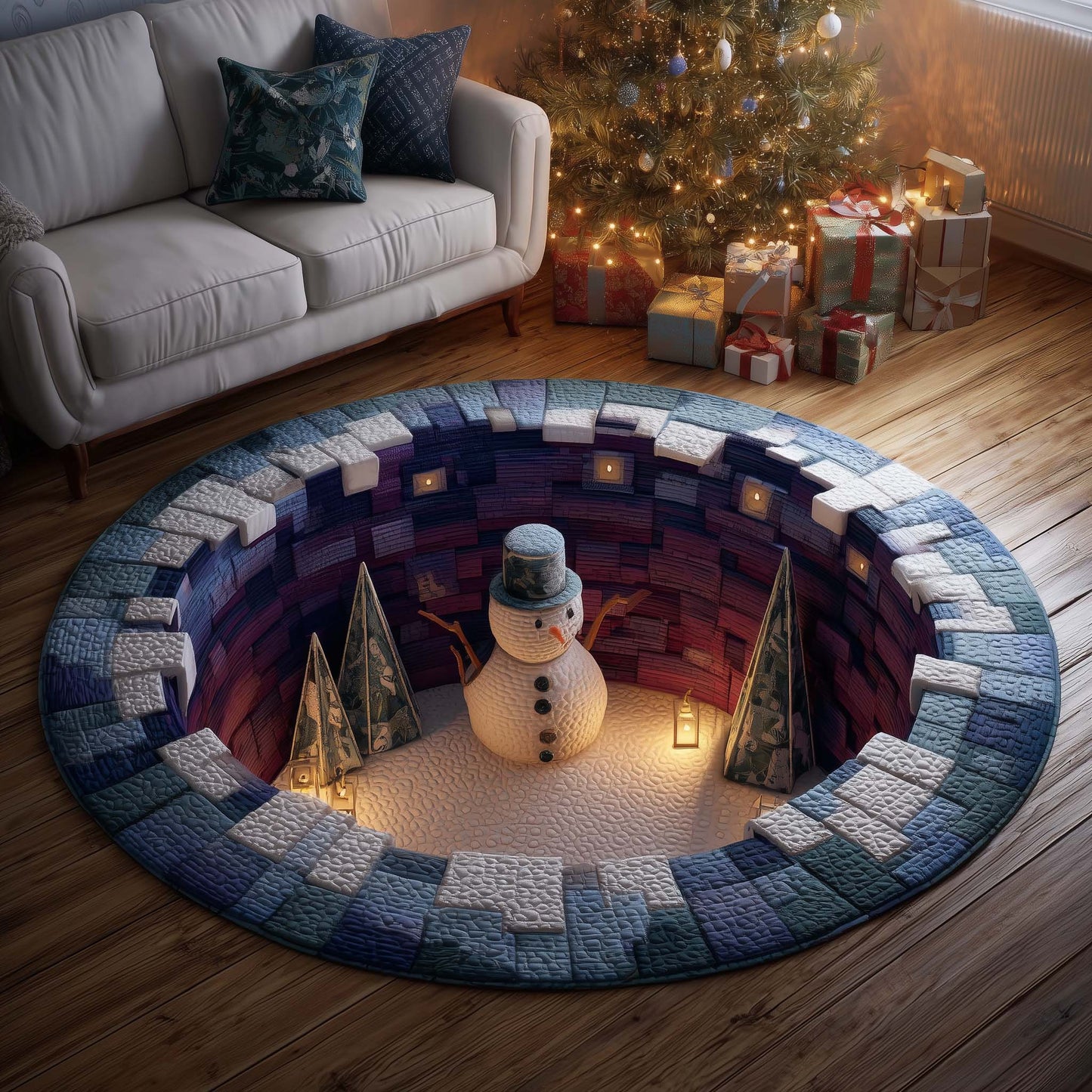 Snowman Lane Quilted Round Mat GFTOMA6996