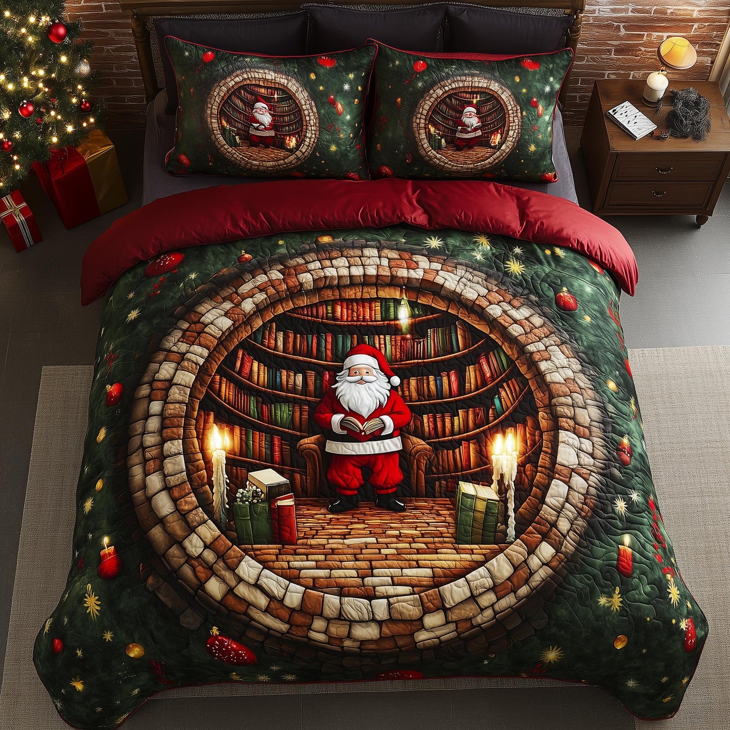 Jolly Santa 3-Piece Quilted Bedding Set GFTOMA7021