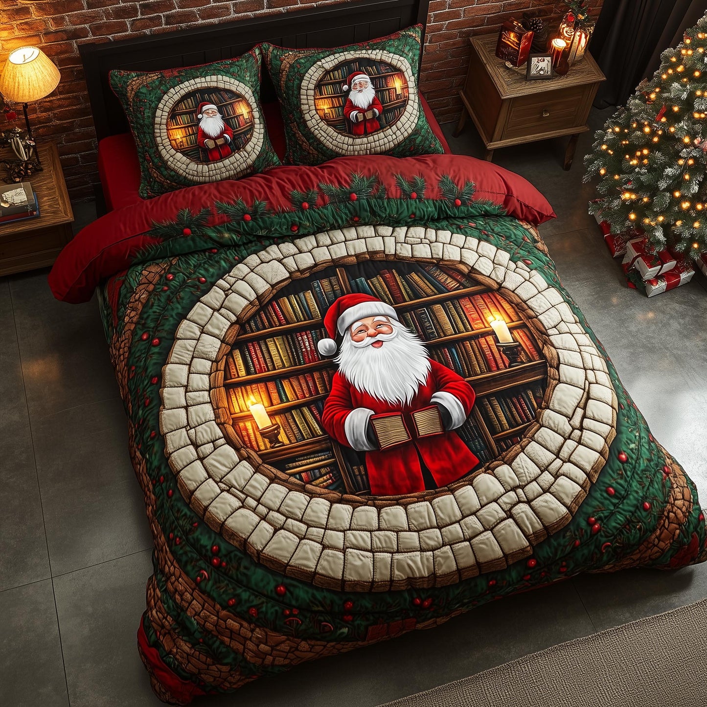 Jolly Santa 3-Piece Quilted Bedding Set GFTOMA7022