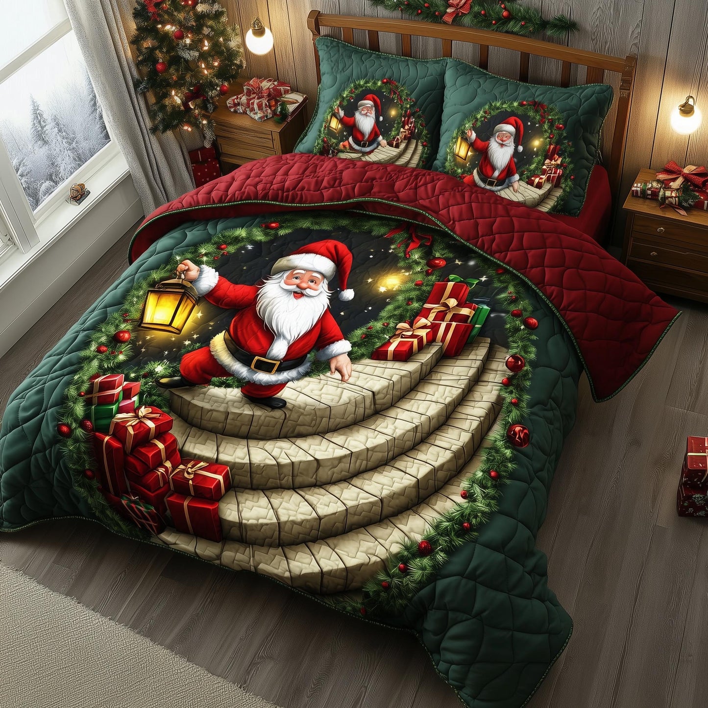 Jolly Santa 3-Piece Quilted Bedding Set GFTOMA7024