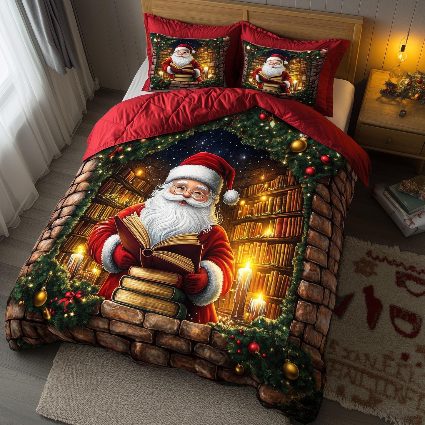 Jolly Santa 3-Piece Quilted Bedding Set GFTOMA7026