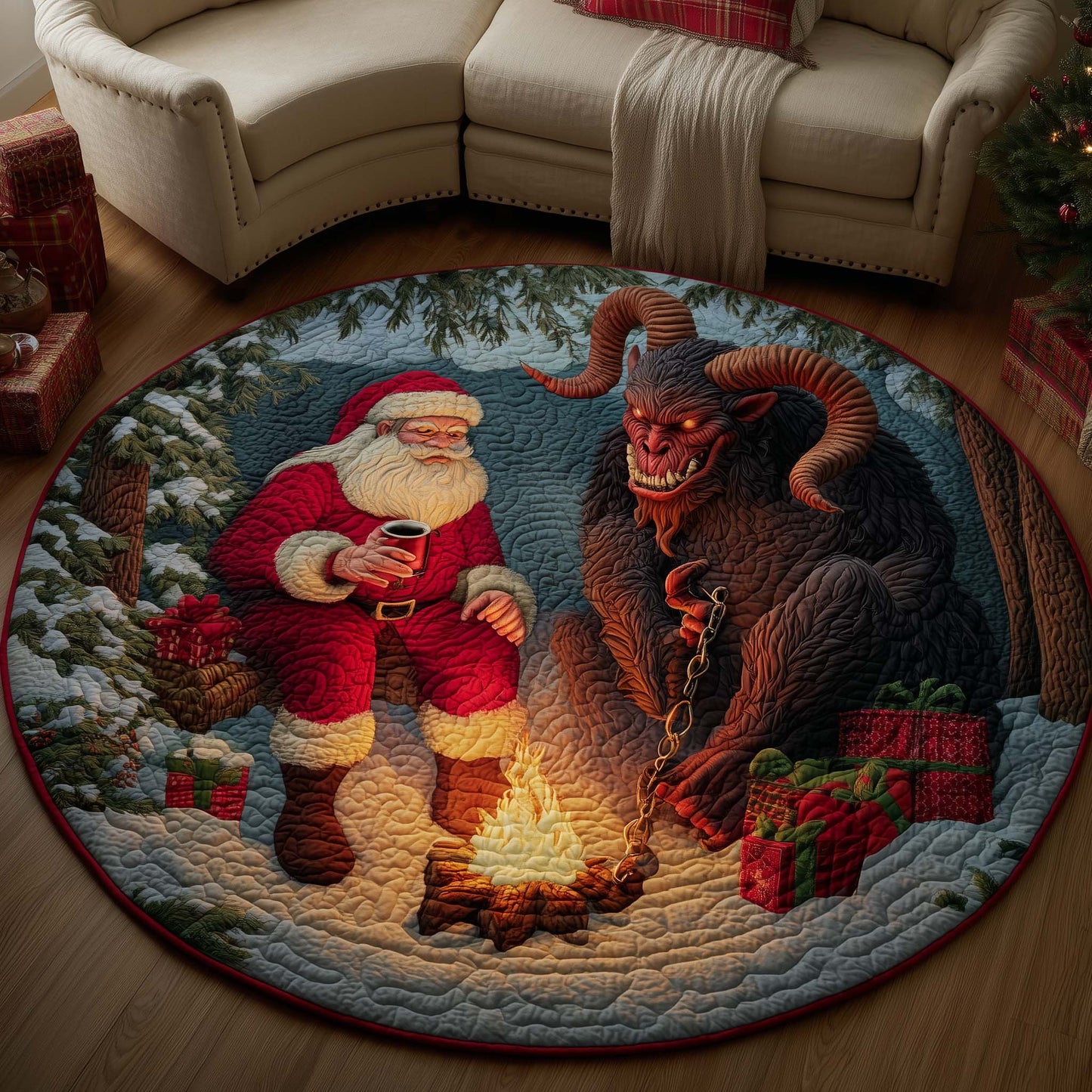 Santa and Krampus Quilted Round Mat GFTOMA7287