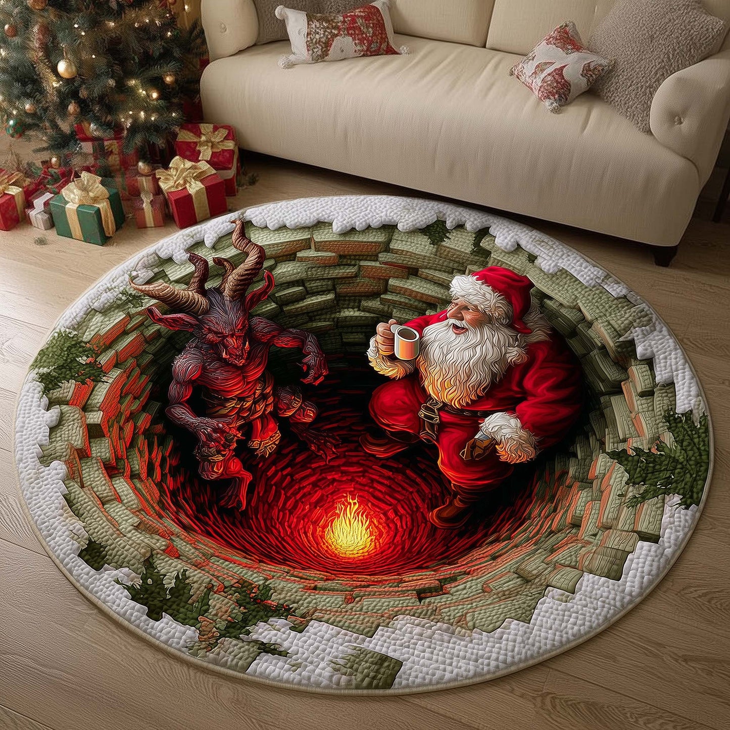 Santa and Krampus Quilted Round Mat GFTOMA7288