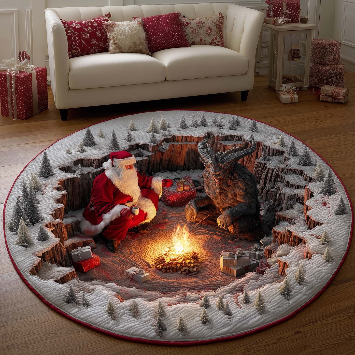 Santa and Krampus Quilted Round Mat GFTOMA7291