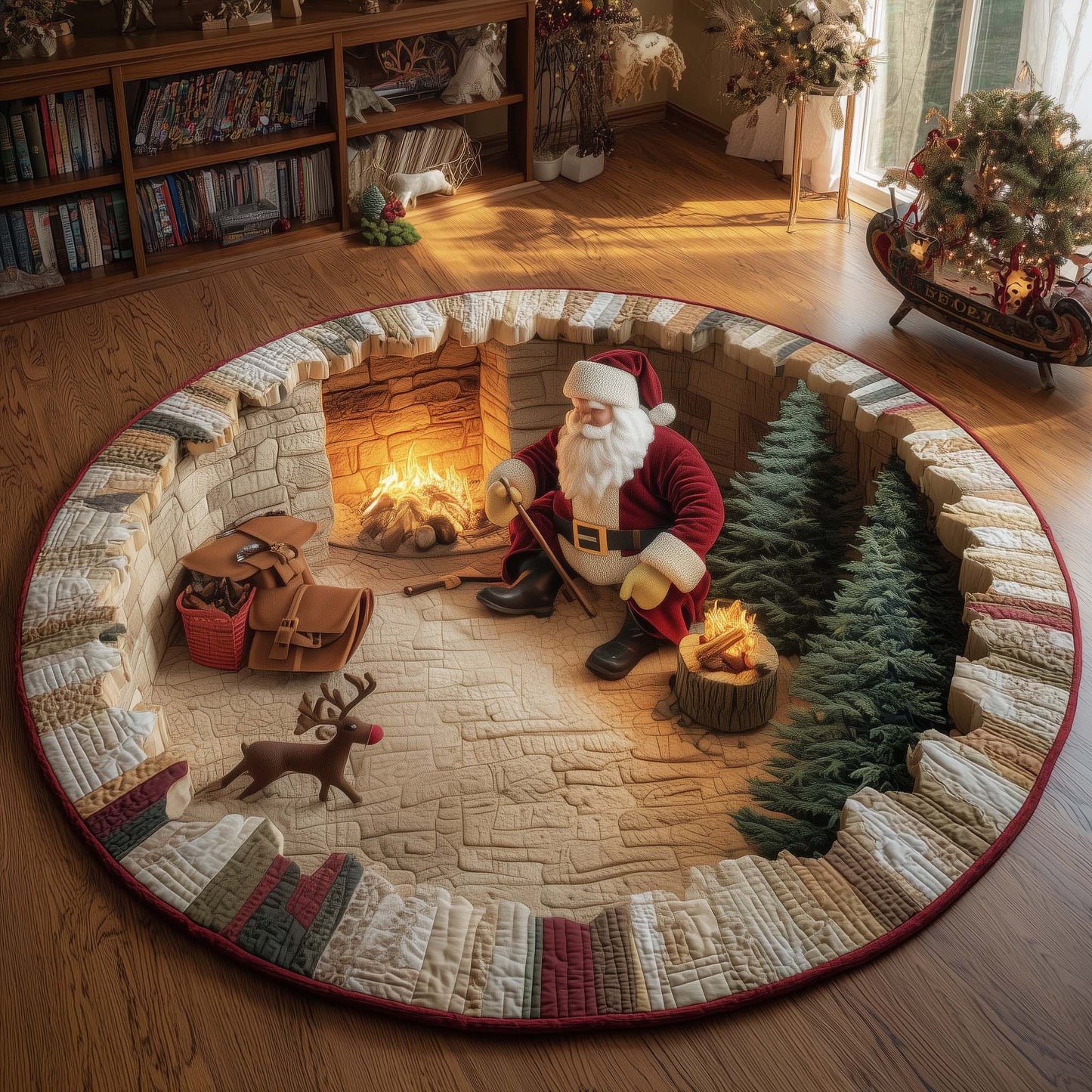 Yuletide Fireside Quilted Round Mat GFTOMA7705
