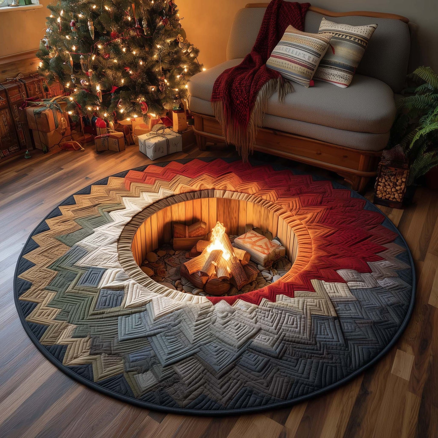 Yuletide Fireside Quilted Round Mat GFTOMA7713