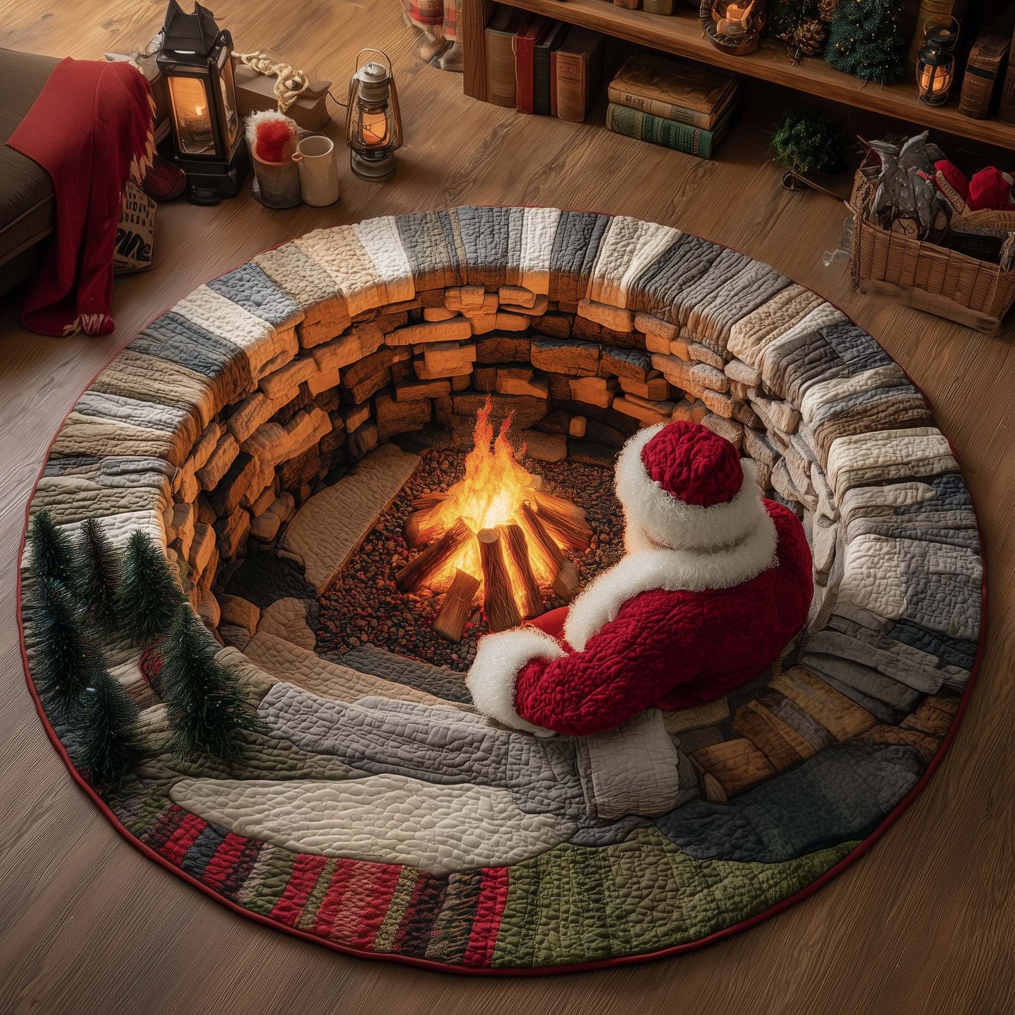 Yuletide Fireside Quilted Round Mat GFTOMA7714