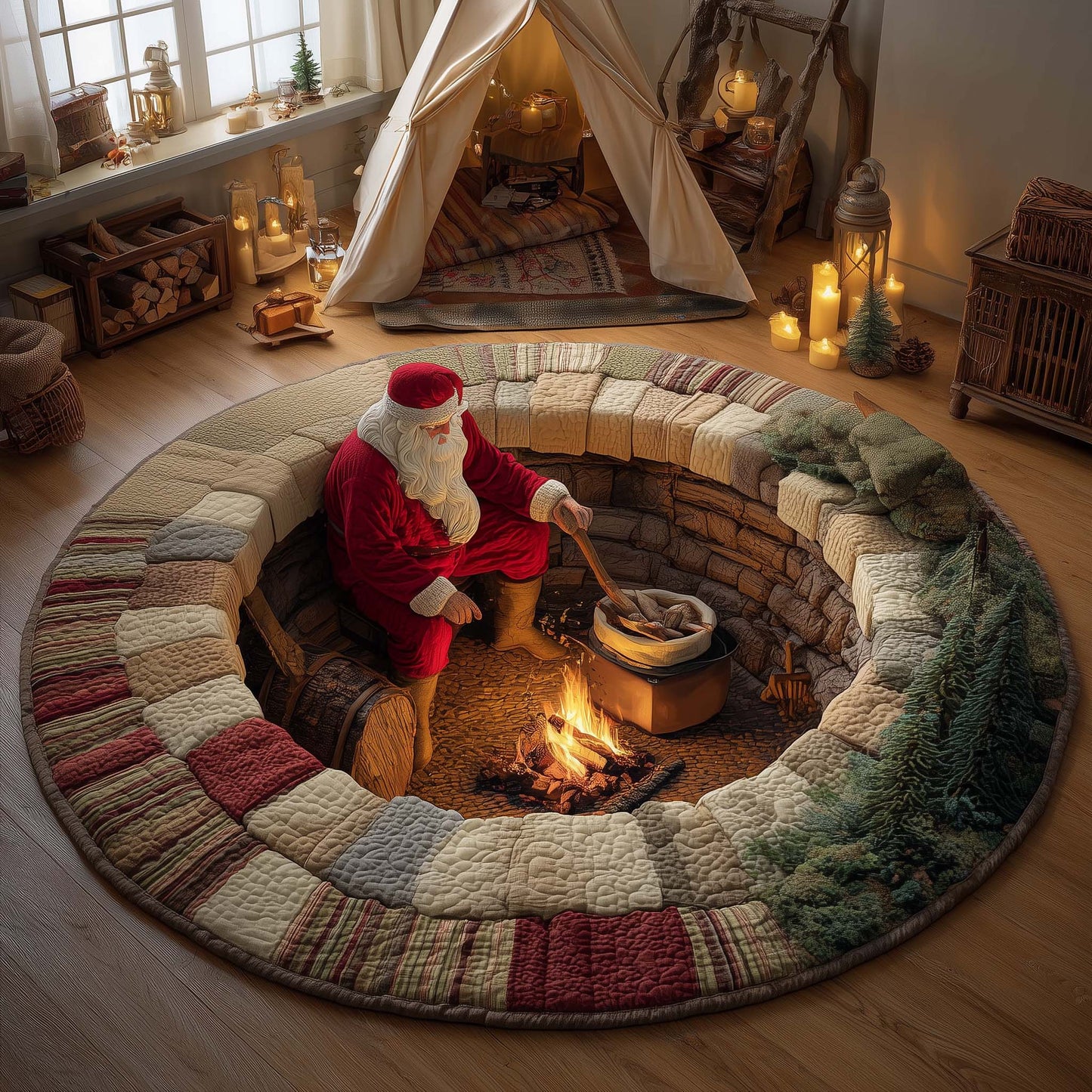 Yuletide Fireside Quilted Round Mat GFTOMA7715