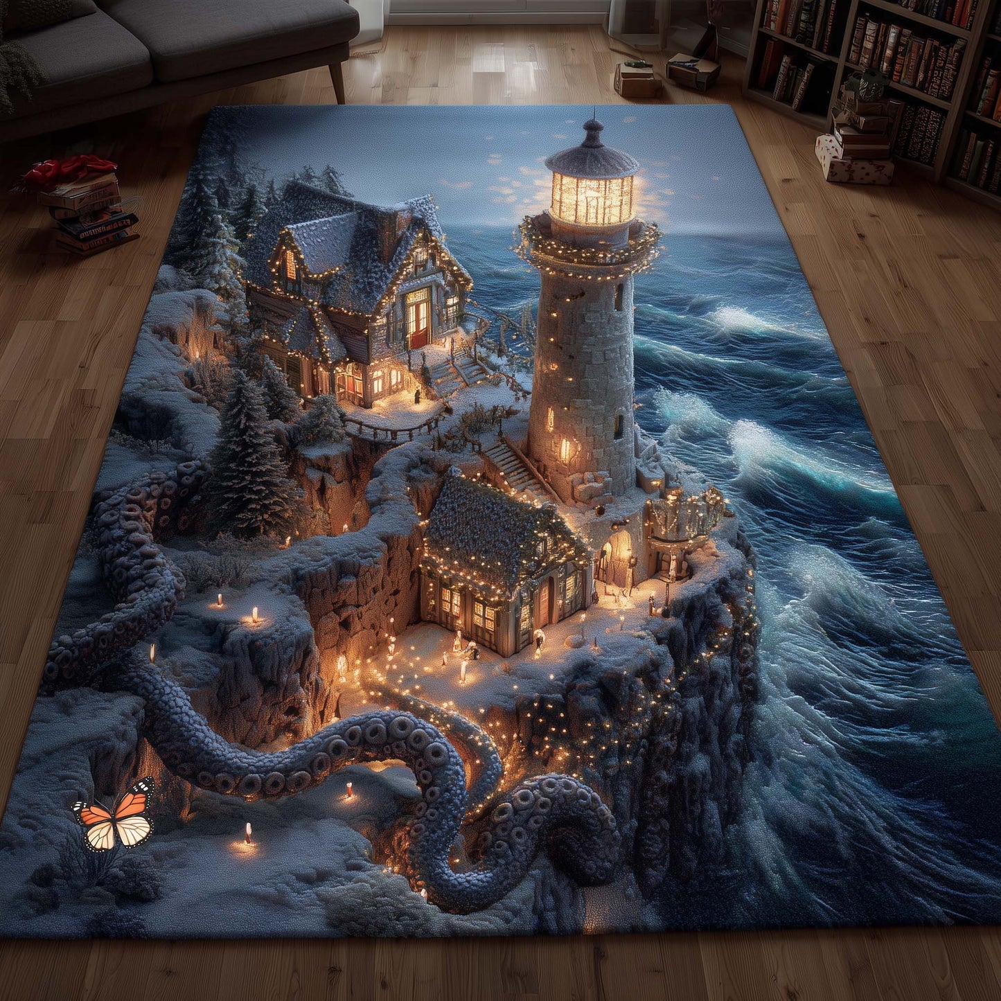 Winter Lighthouse Area Rug GFTOMA7766