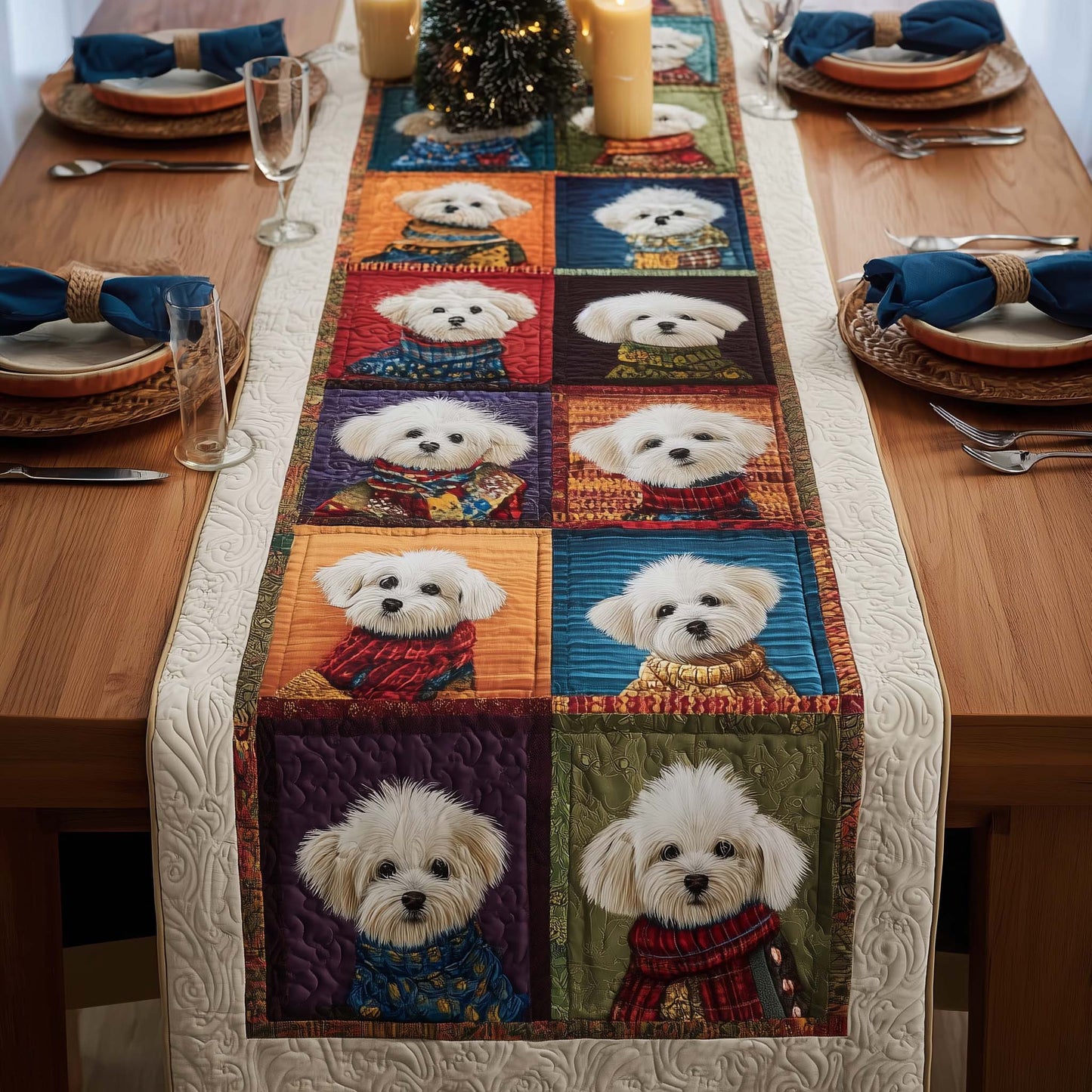 Bichon Quilted Table Runner GFTOMA7778