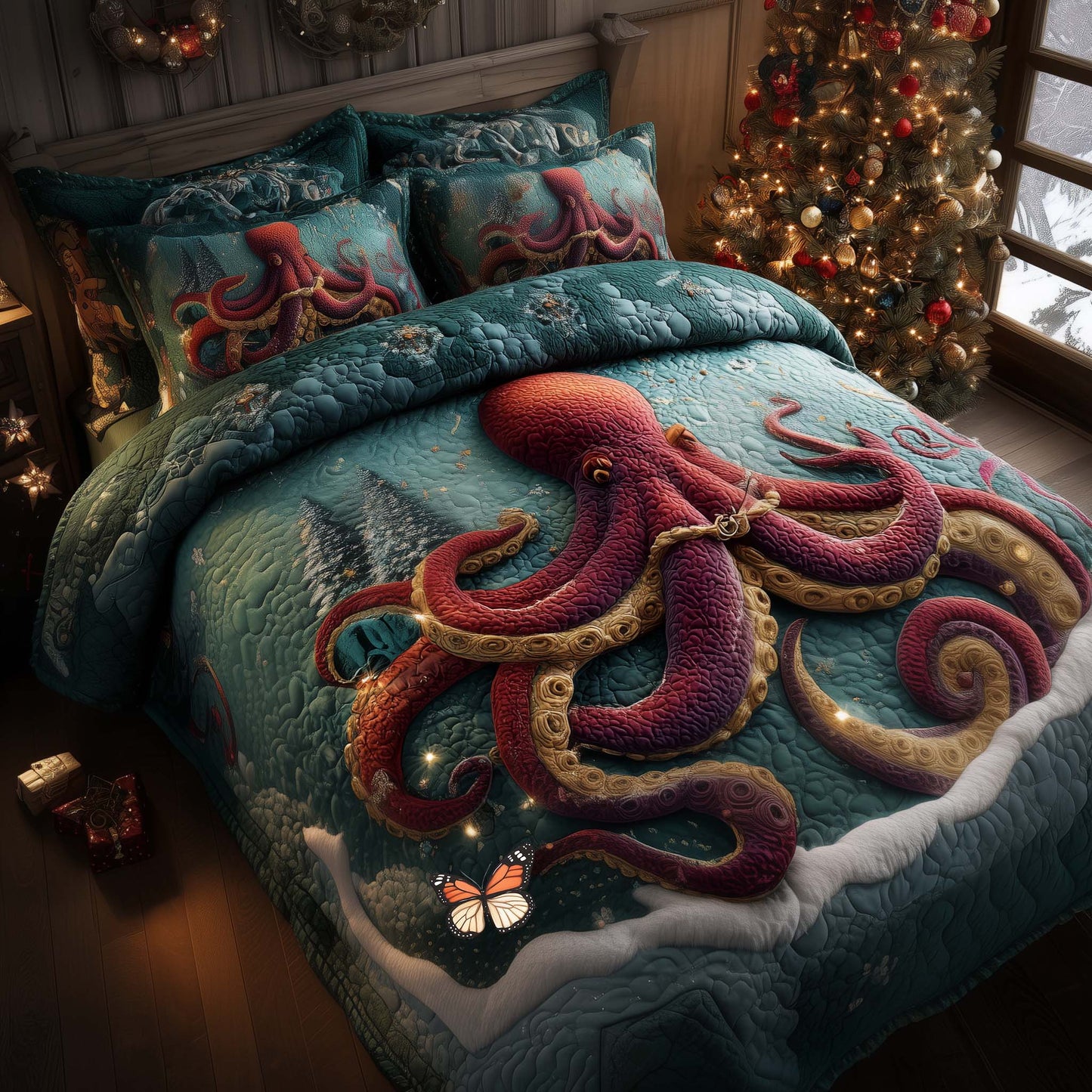 Festive Octopus 3-Piece Quilted Bedding Set GFTOMA7789