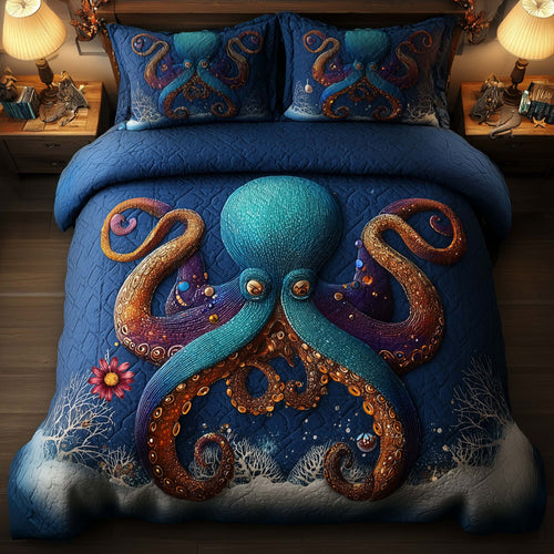 Festive Octopus 3-Piece Quilted Bedding Set GFTOMA7790