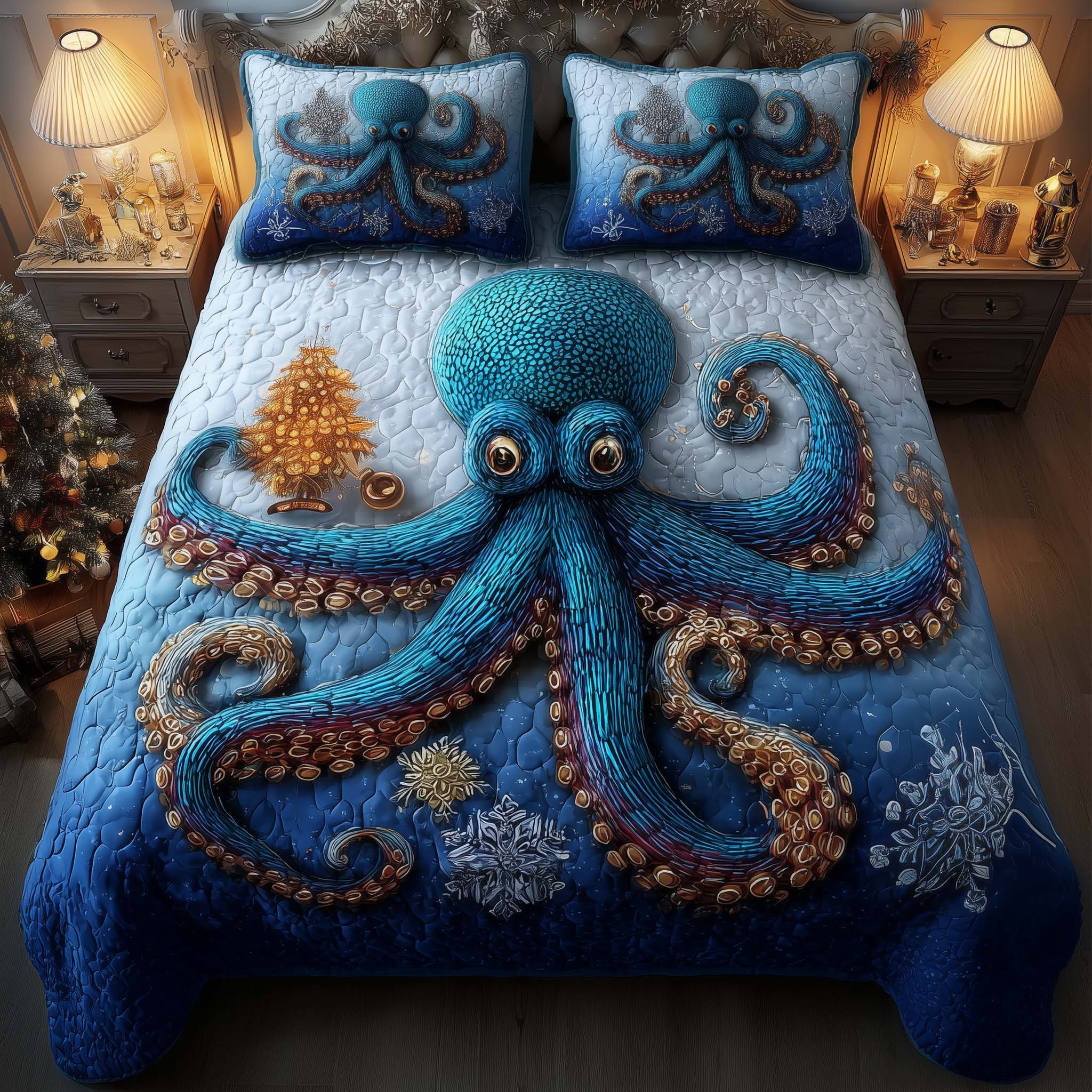 Festive Octopus 3-Piece Quilted Bedding Set GFTOMA7793 – Willow Quilt