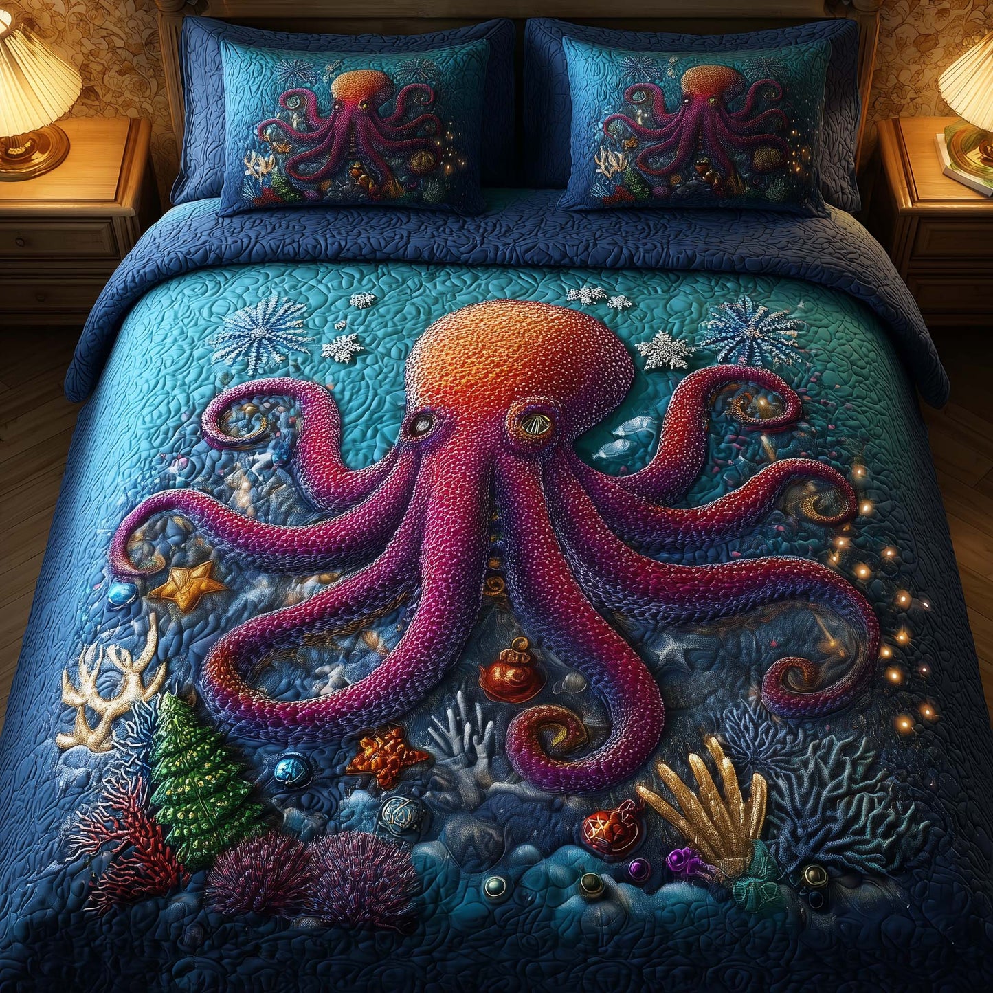 Festive Octopus 3-Piece Quilted Bedding Set GFTOMA7794