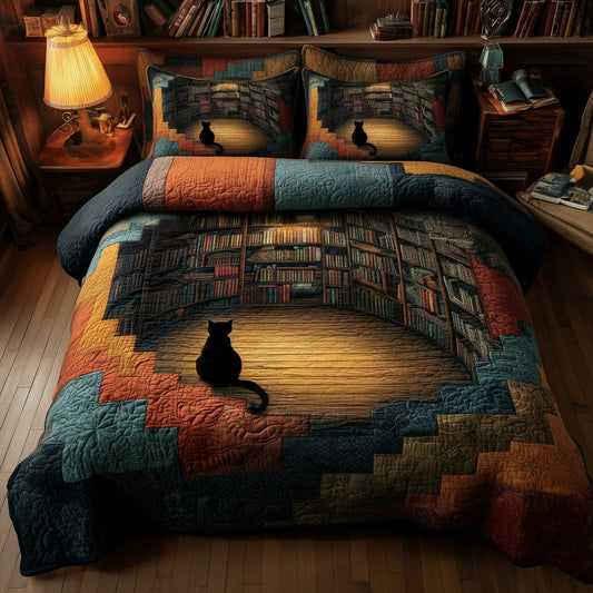 Whiskered Library 3-Piece Quilted Bedding Set GFTOMA8151