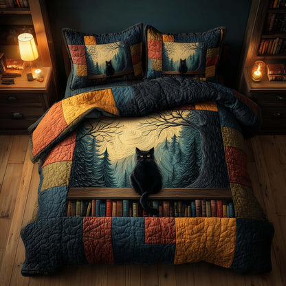 Whiskered Library 3-Piece Quilted Bedding Set GFTOMA8153