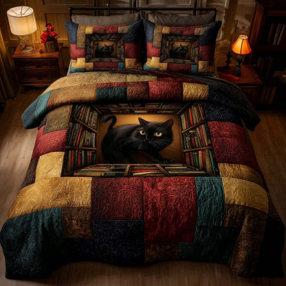 Whiskered Library 3-Piece Quilted Bedding Set GFTOMA8154